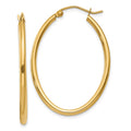 14k 2x35mm Oval Polished Tube Hoop Earrings, 33 x 2 mm