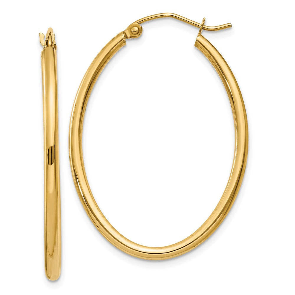 14k 2x35mm Oval Polished Tube Hoop Earrings, 33 x 2 mm