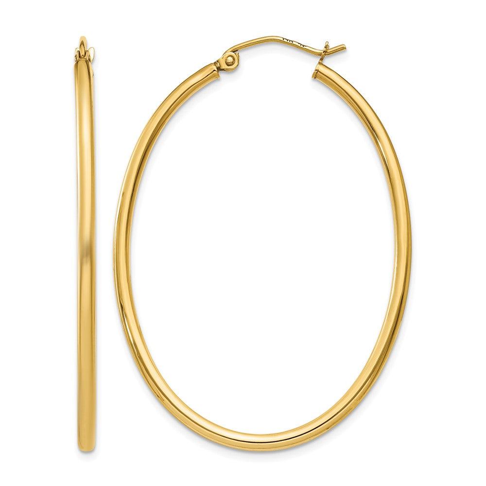 14k 2x47mm Oval Polished Tube Hoop Earrings, 28 x 2 mm