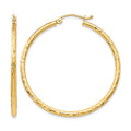 10K Textured Hinged Hoop Earrings, 40 x 2 mm
