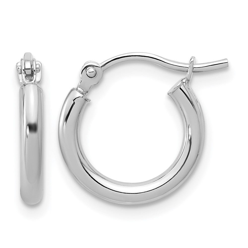 10K White Gold Polished Hinged Hoop Earrings, 12 x 2 mm