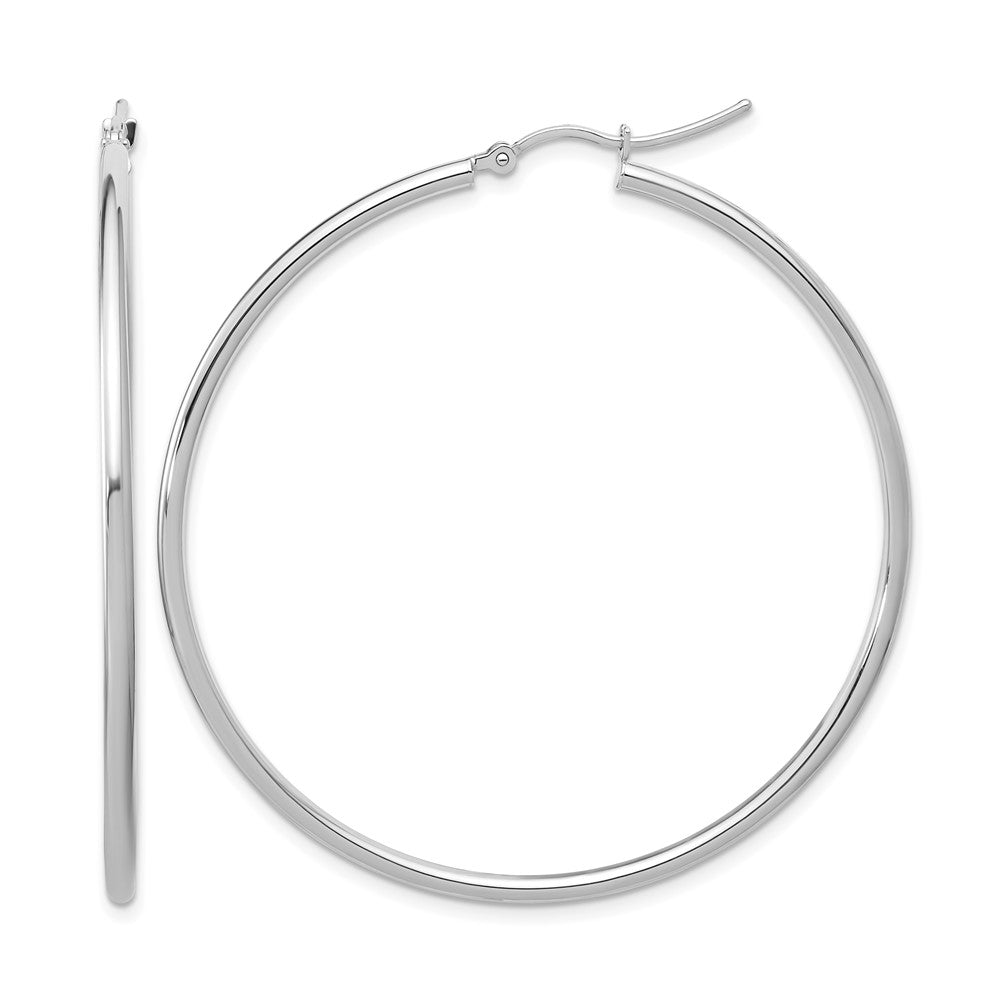 10K White Gold Polished Hinged Hoop Earrings, 50 x 2 mm