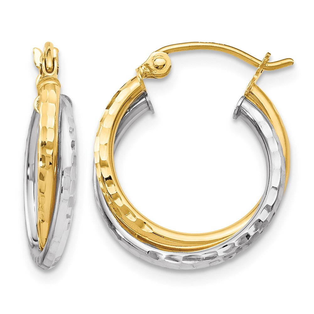 10K Two-tone D/C Hinged Hoop Earrings, 16 x 4 mm