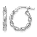 10K White Gold Textured Twisted Hinged Hoop Earrings, 16 x 2.5 mm