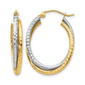 10K Two-tone Textured Hinged Hoop Earrings, 29 x 4 mm