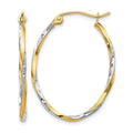 10K w/Rhodium Oval Hinged Hoop Earrings, 30 x 1.25 mm