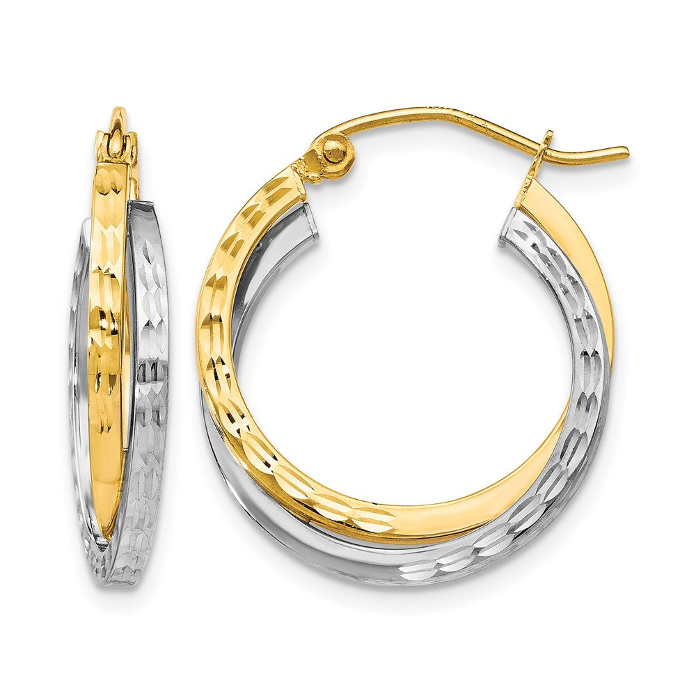 10K Two-tone Textured Hinged Hoop Earrings, 23 x 2 mm