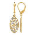 10K w/Rhodium D/C Leverback Dangle Earrings, 38 x 11 mm