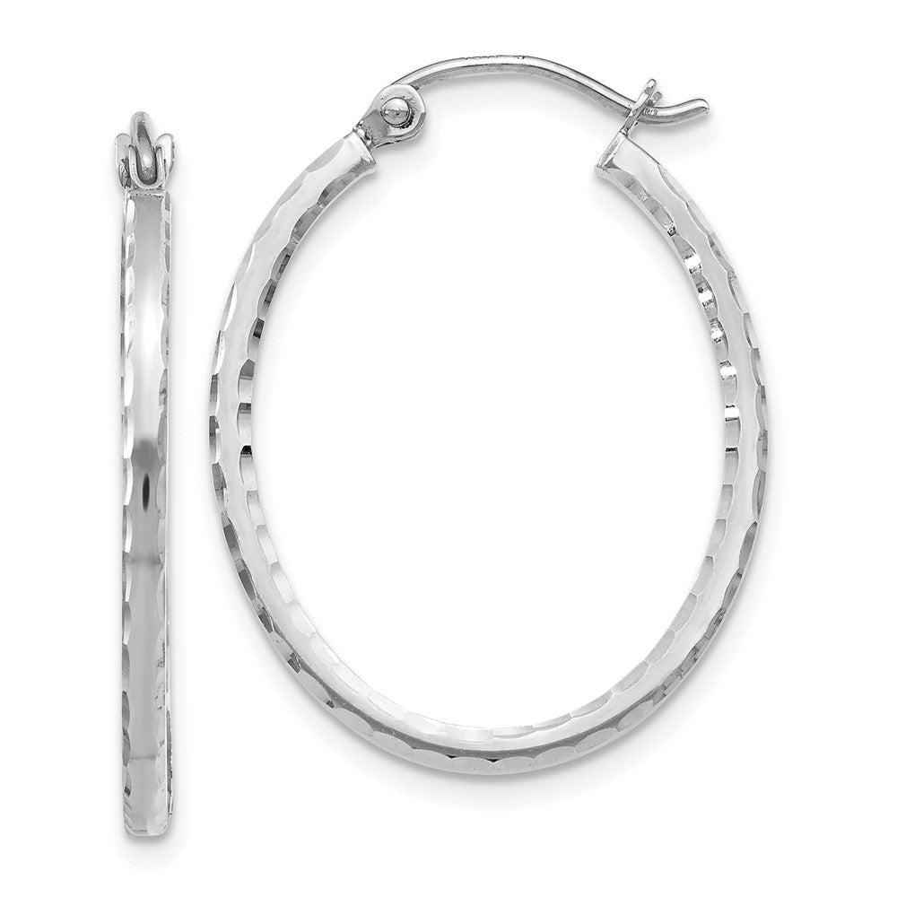 10K White Gold D/C Hinged Hoop Earrings, 27 x 21 mm