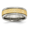 Titanium 8mm Yellow IP-plated Ridged Edge Fancy Brushed Band, 8 mm