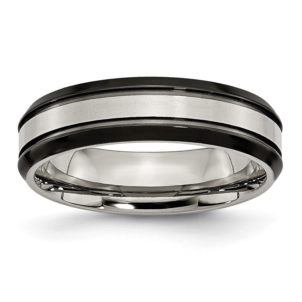 Titanium Beveled Edge 6mm Black IP-plated Satin/Polished Band, 6 mm