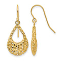 10K Textured D/C Shepherd Hook Dangle Earrings, 28.75 x 12.4 mm