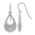 10K White Gold Textured Shepherd Hook Dangle Earrings, 28.75 x 12.4 mm