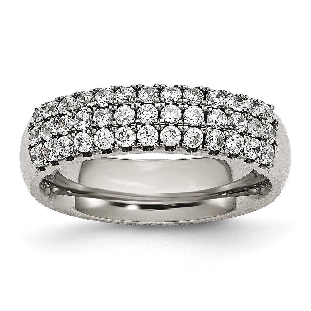 Chisel Titanium Polished Multi-row CZ 7mm Band, Size 6