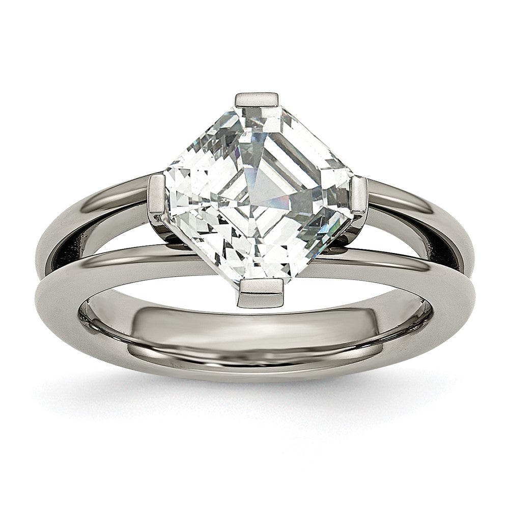 Chisel Titanium Polished with CZ Ring, Size 8