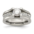 Chisel Titanium with Sterling Silver Accent Polished with CZ Ring, Size 6