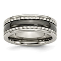 Titanium w/Sawtooth Accent/Polished Black Ceramic Center 8mm Band, Size 7, 8 mm