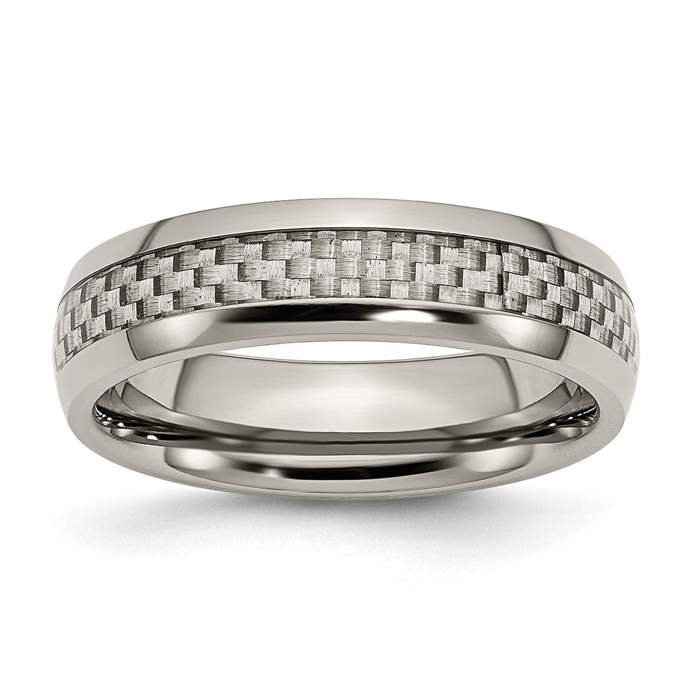 Chisel Titanium Polished with Grey Carbon Fiber Inlay 6mm Band, Size 8.5, 6 mm