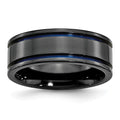 Titanium Black Ti Polished Blue Anodized 8mm Grooved Band, Size 7, 8 mm