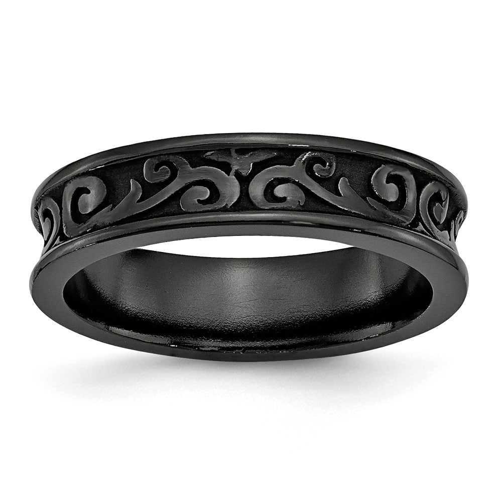 Titanium Black Ti Concave 6mm Polished Band, Size 10.5, 6 mm