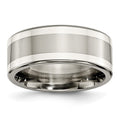 Titanium w/ Argentium .925 Silver Inlay 9mm Polished Flat Band, Size 9.5, 9 mm
