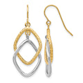 10K Two-tone Shepherd Hook Dangle Earrings, 36 x 14 mm
