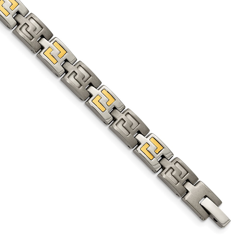 Chisel Titanium with 14k Gold Inlay Brushed and Polished 8.5 inch Bracelet, 8.5 x 6 mm