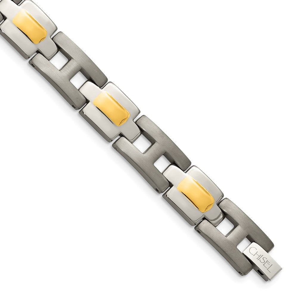 Chisel Titanium Brushed and Polished Yellow IP-Plated 9 inch Bracelet, 9 x 9 mm