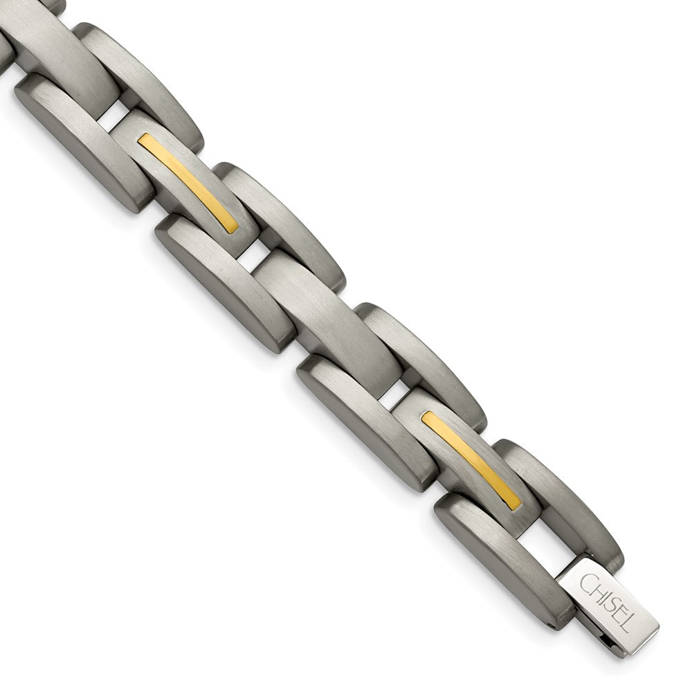 Chisel Titanium with 14k Gold Inlay Brushed 8.5 inch Bracelet, 8.5 x 10 mm
