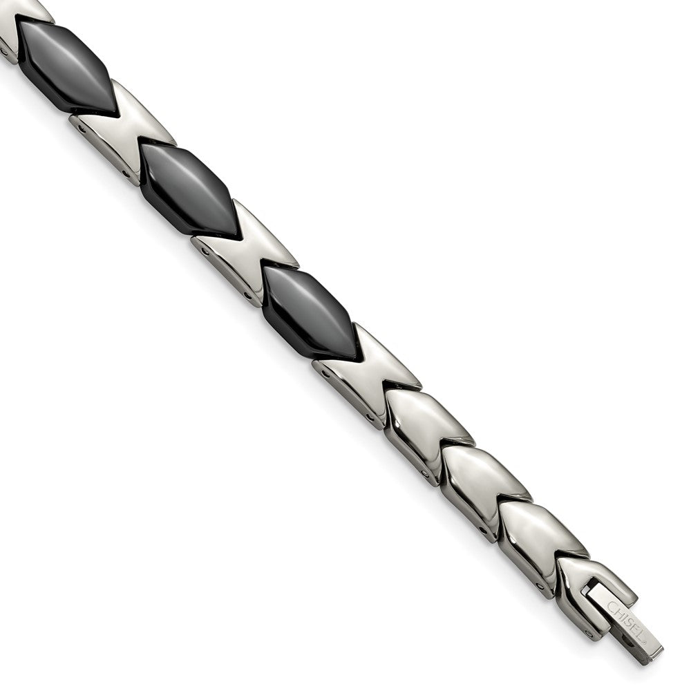 Chisel Titanium Polished with Black Ceramic 7.5 inch Bracelet, 7.5 x 7 mm