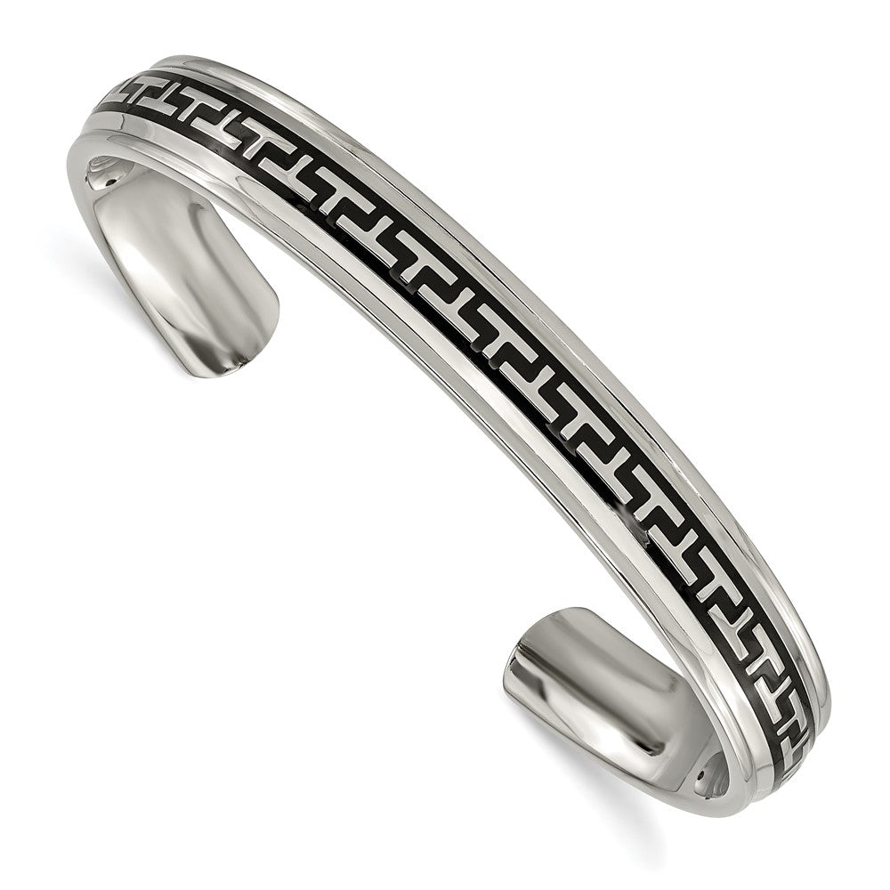 Chisel Titanium Polished with Black Rubber Design Cuff Bangle, 7.5 x 10 mm