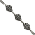 Titanium Sterling Silver Black Ti Polished & Etched 3-Charm Bracelet, 7.75 x 18.3 mm