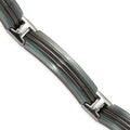 Titanium Sterling Silver Black Ti Polished & Brushed Striped Link Bracelet, 8 x 12 mm