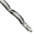 Titanium Sterling Silver Black Ti Men's Polished with Textured Center Link Bracelet, 8 x 12 mm