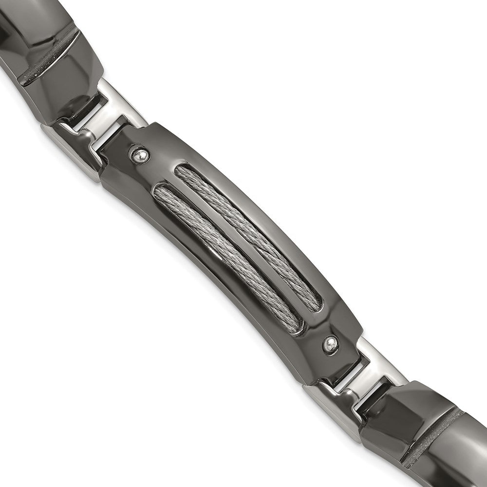 Titanium Sterling Silver Anodized Black Ti Polished Cable Link Bracelet, 8 x 12 mm