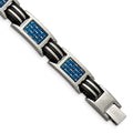 Chisel Titanium Polished with Blue Carbon Fiber Inlay and Rubber 8.5 inch Bracelet, 8.5 x 11.5 mm