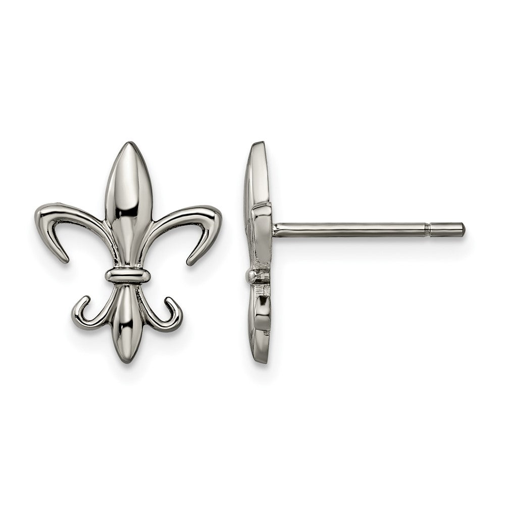 Chisel Titanium Polished Fleur de lis Post Earrings, 13 x 11 mm