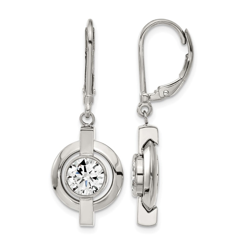Chisel Titanium Polished CZ Leverback Earrings, 35 x 14 mm