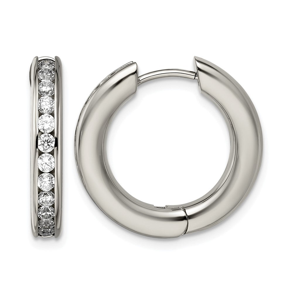 Chisel Titanium Polished CZ Hinged Hoop Earrings, 20 x 22 mm