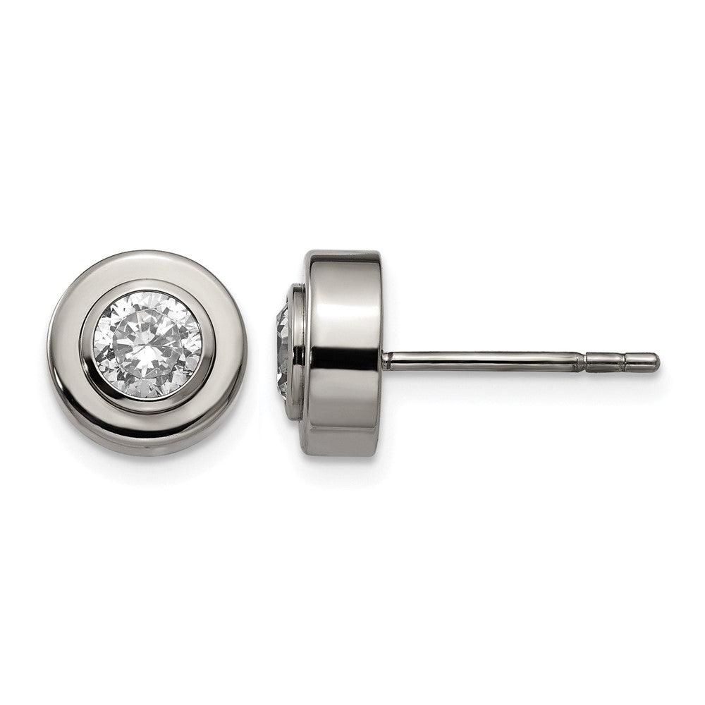 Chisel Titanium Polished CZ Post Earrings, 8.8 x 8.8 mm