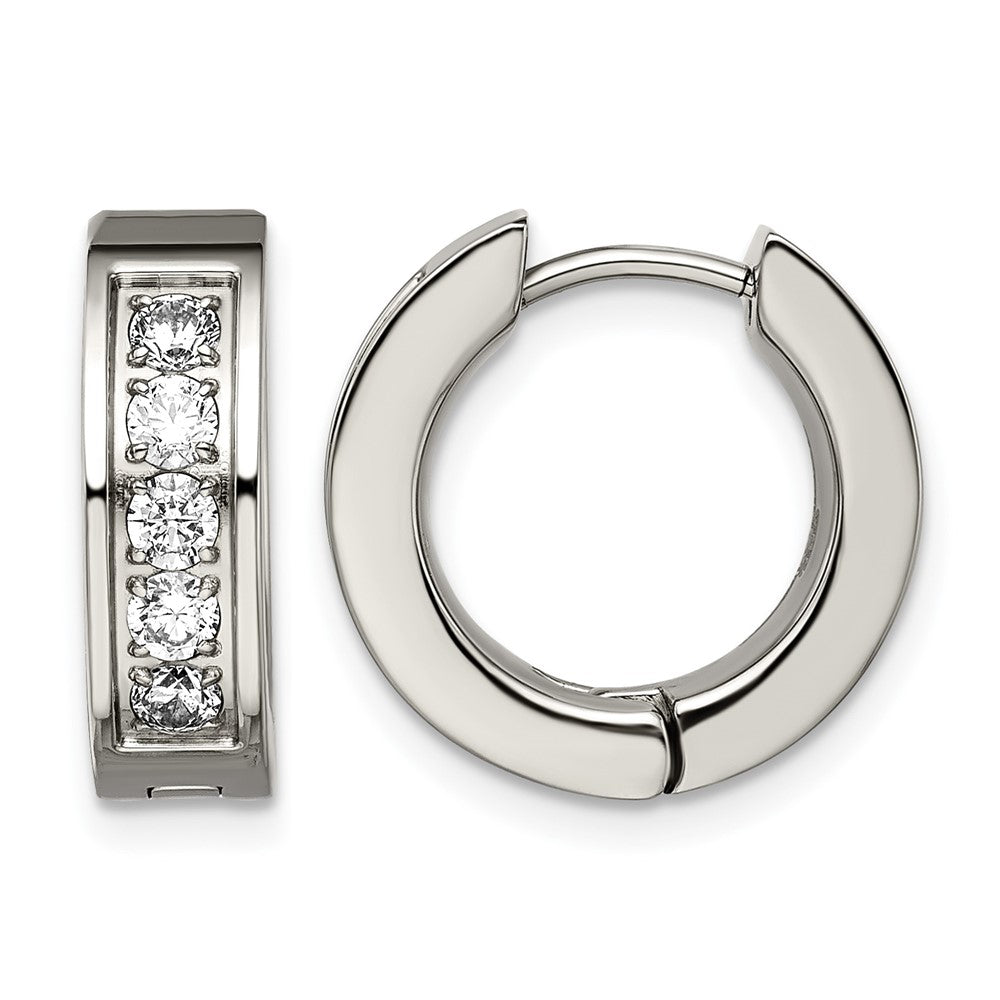 Chisel Titanium Polished CZ 5mm Hinged Hoop Earrings, 14.6 x 15.7 mm
