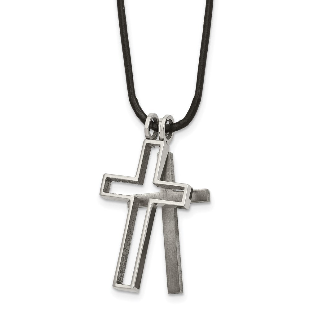 Chisel Titanium Leather Cord Cross 18 inch Necklace, 18 x 18 mm