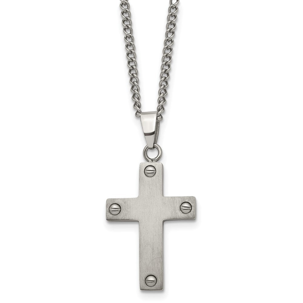 Chisel Titanium Brushed Cross 22 inch Necklace, 22 x 18 mm