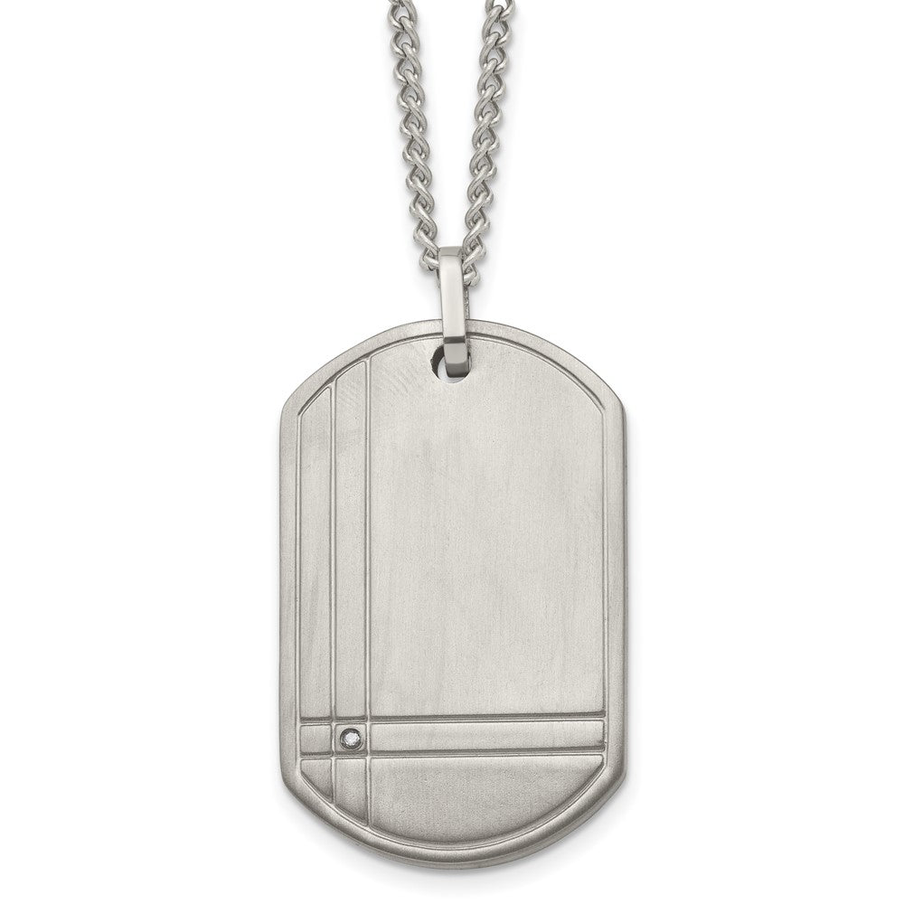 Chisel Titanium Brushed with .01 carat Diamond Dog Tag 22 inch Necklace, 0.015 ct, 22 x 28 mm