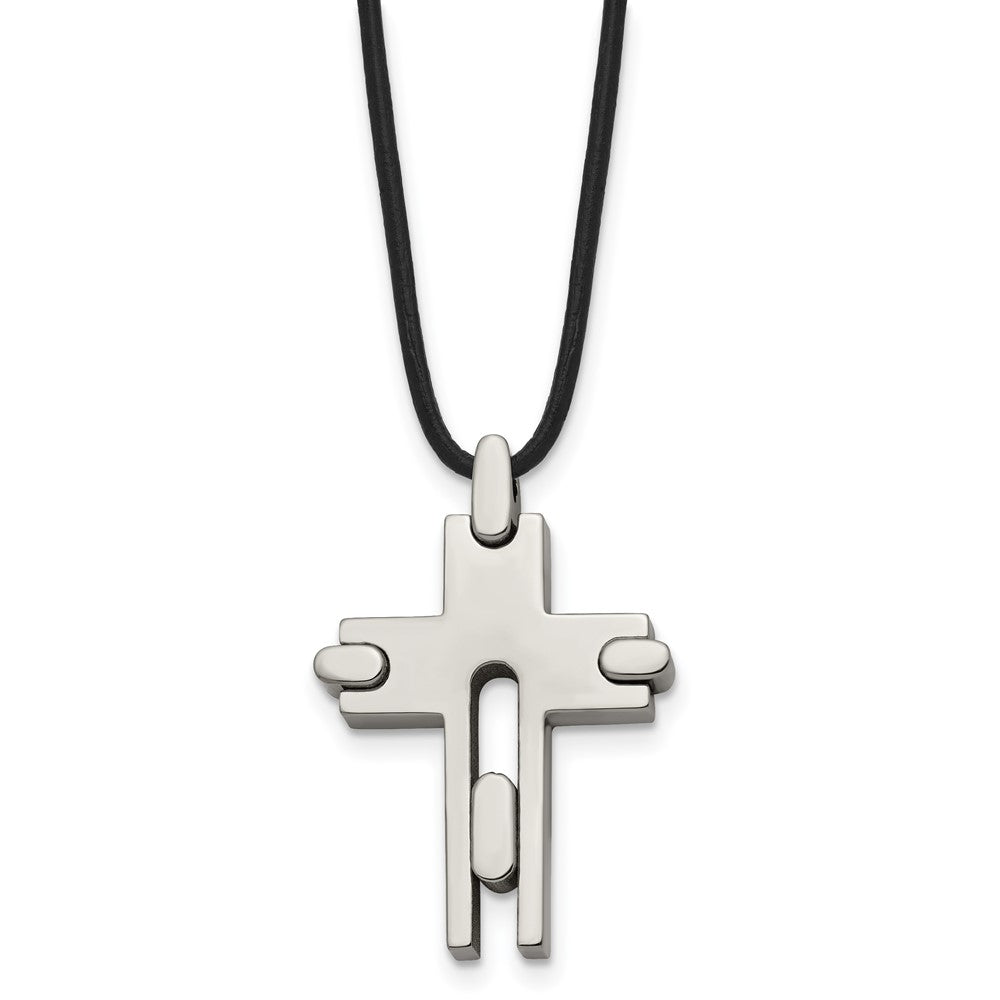 Chisel Titanium Polished Cross Leather Cord 18 inch Necklace, 18 x 24 mm