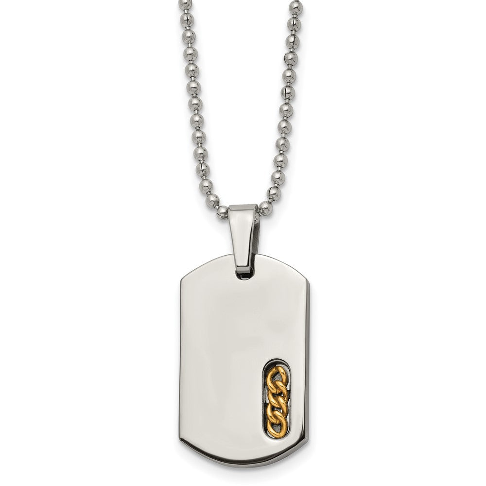 Chisel Titanium Polished Yellow IP-plated Dog Tag 22 inch Necklace, 22 x 16 mm