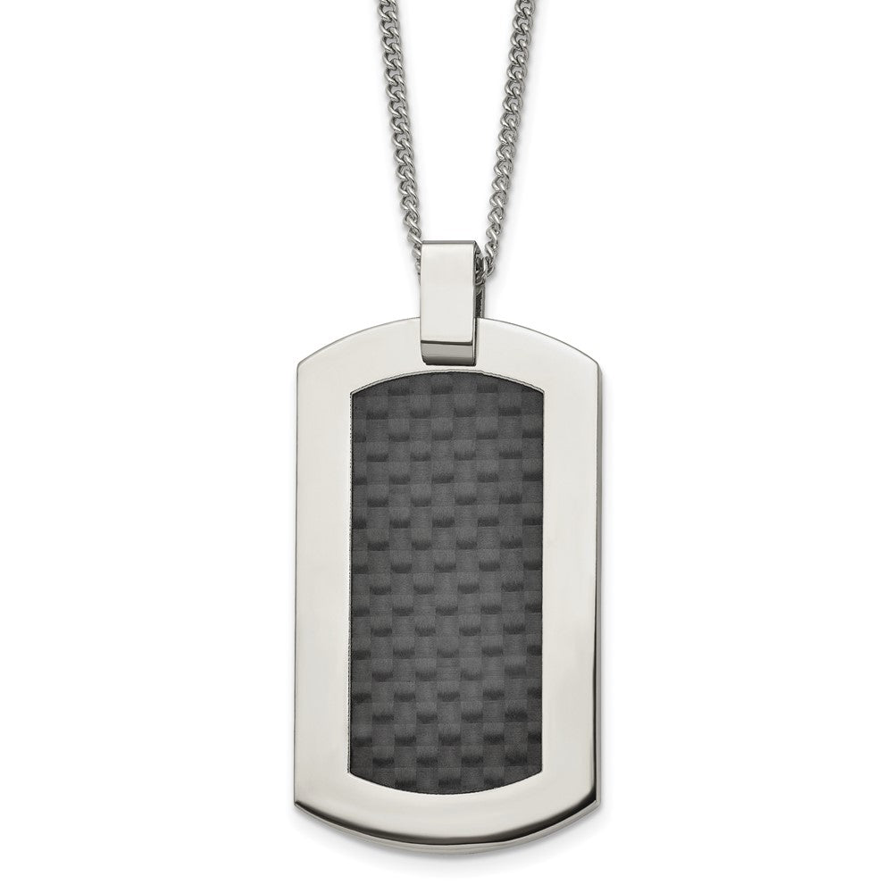 Chisel Titanium Polished with Black Carbon Fiber Inlay 24 inch Necklace, 24 x 28 mm