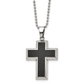 Chisel Titanium Polished with Black Carbon Fiber Inlay Cross 22 inch Necklace, 22 x 28 mm