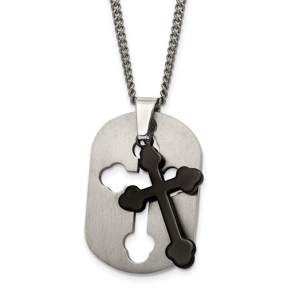 Chisel Titanium Brushed Black IP-plated Moveable Cross 22 inch Necklace, 22 x 22 mm