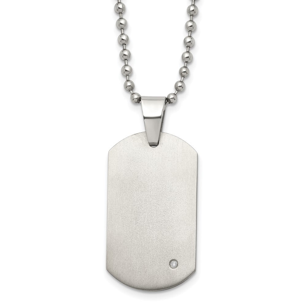 Chisel Titanium Brushed with .02 carat Diamond Accent Dog Tag 22 inch Necklace, 0.02 ct, 22 x 19 mm